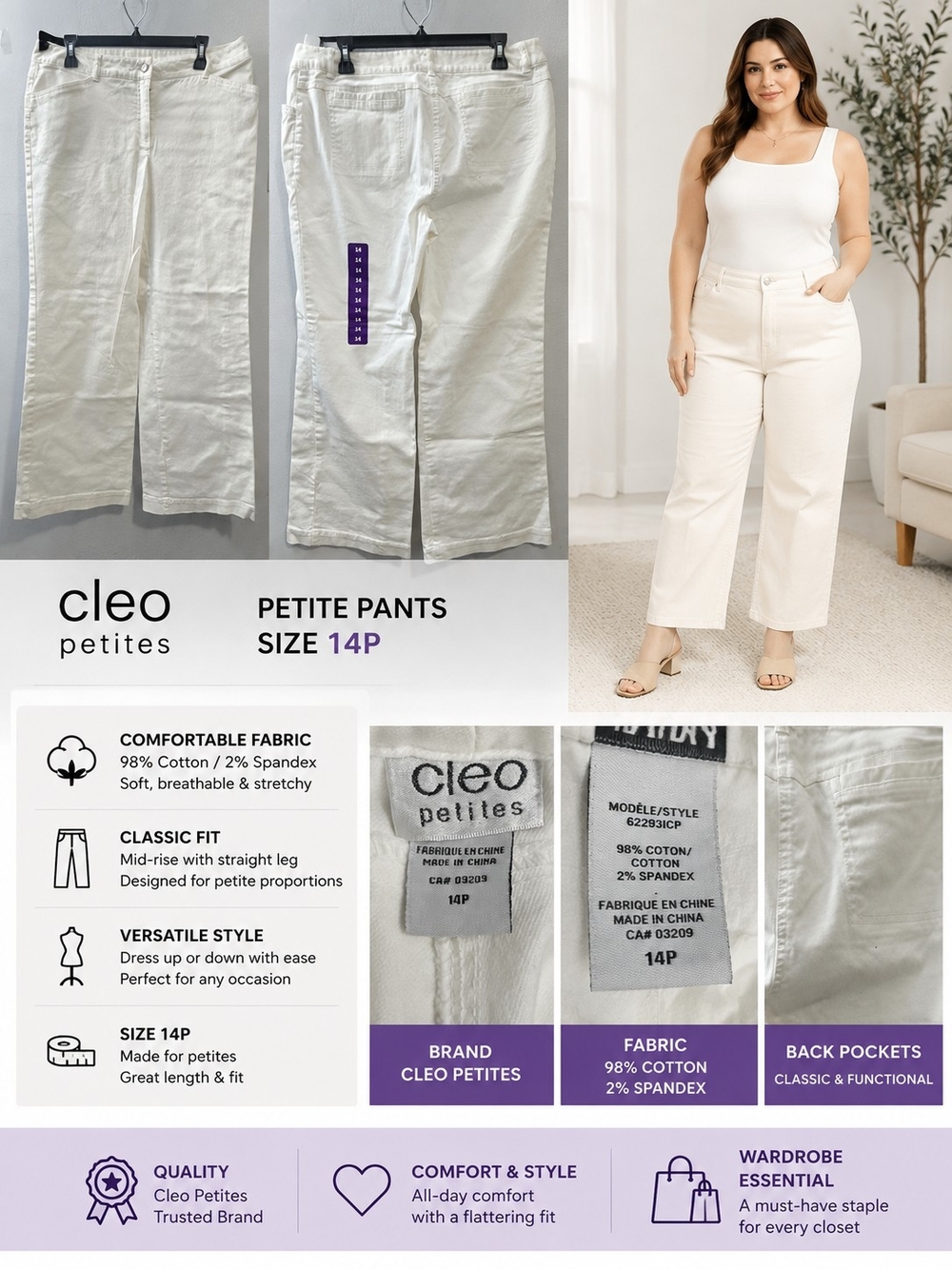 cleo Petite Wide-Leg Pants in Ivory